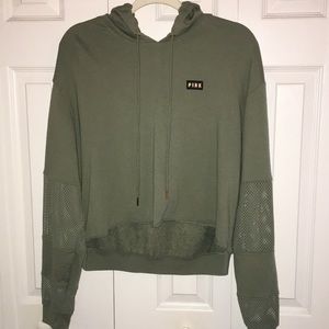 PINK cropped hoodie with mesh sleeves